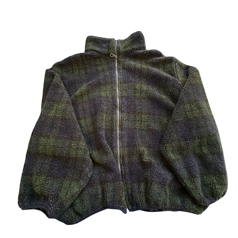 Vintage Green &  Black Plaid Full-Zip Fleece Jacket BACK PACK Brand Size 2XL